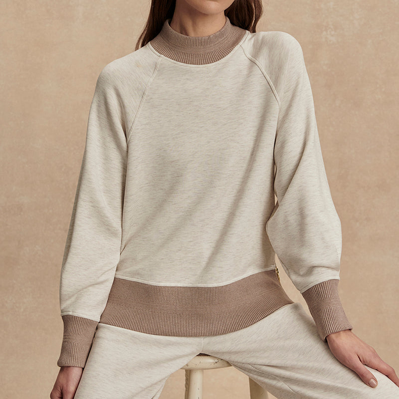 Varley LOXLEY RAGLAN BOYFRIEND SWEAT Ivory Marl_Taupe Marl