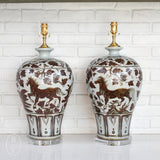 The Han House BROWN WHITE HORSES MEIPING LAMP NO SHADE