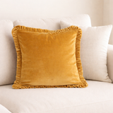 Creative Co-op RUFFLED TRIM COTTON VELVET PILLOW Mustard 20