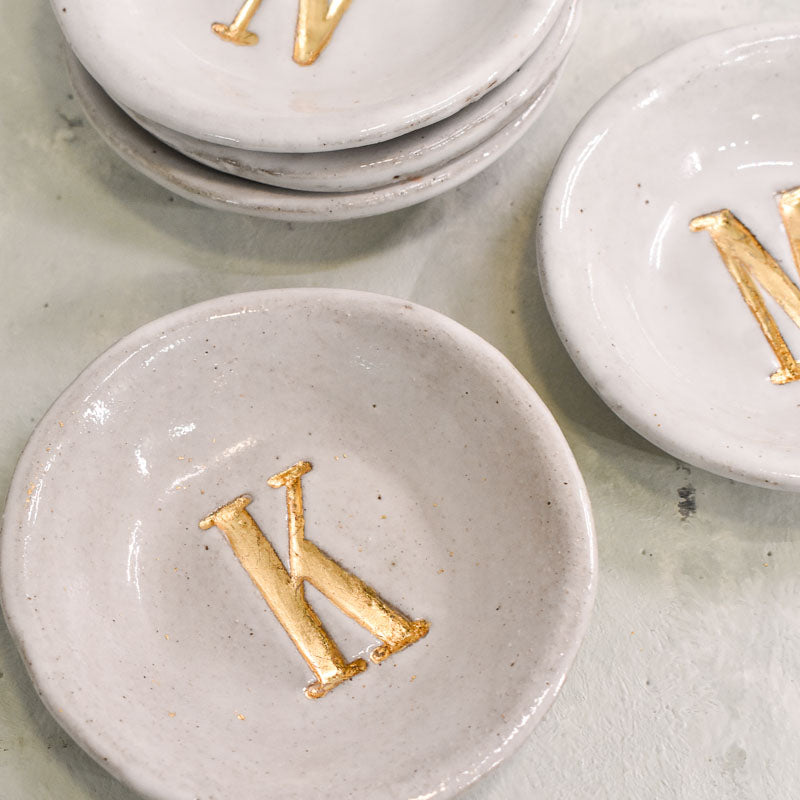 Dixie Pottery GOLD INITIAL RING DISH