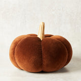 K and K Interiors BROWN VELVET PUMPKIN WITH WOOD STEM 9.5