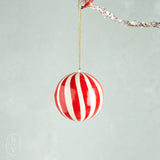 Creative Co-op PAPER MACHE STRIPED BALL ORNAMENT Red White