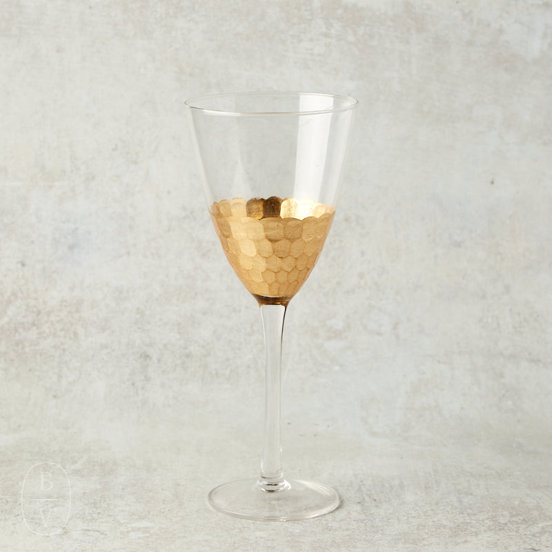 Zodax FEZ CUT RED WINE GLASS Gold Leaf