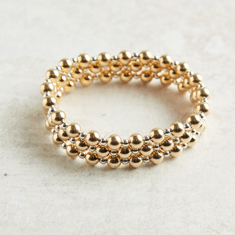 eNewton Design CLASSIC GRATEFUL PATTERN BEAD BRACELET Mixed Metal 6mm