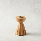 Bloomingville MANGO WOOD PLEATED TAPER CANDLE HOLDER Small