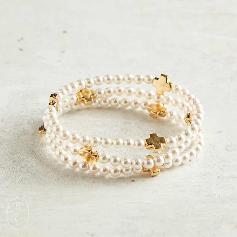 eNewton Design EGIRL SIGNATURE CROSS SMALL GOLD BEAD BRACELET