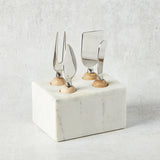 Creative Co-op STAINLESS STEEL CHEESE SERVING SET WITH MARBLE STAND