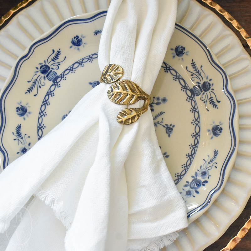 Creative Co-op BRASS LEAF SHAPED NAPKIN RINGS SET OF 4