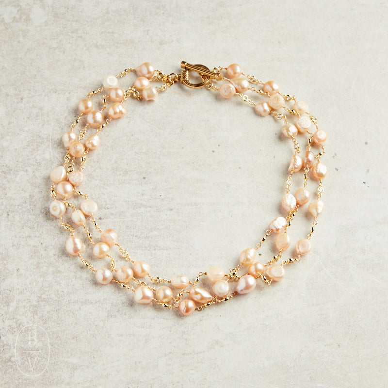 Virtue PEARL ROSARY TRIPLE LAYER NECKLACE PLAIN Blush Gold