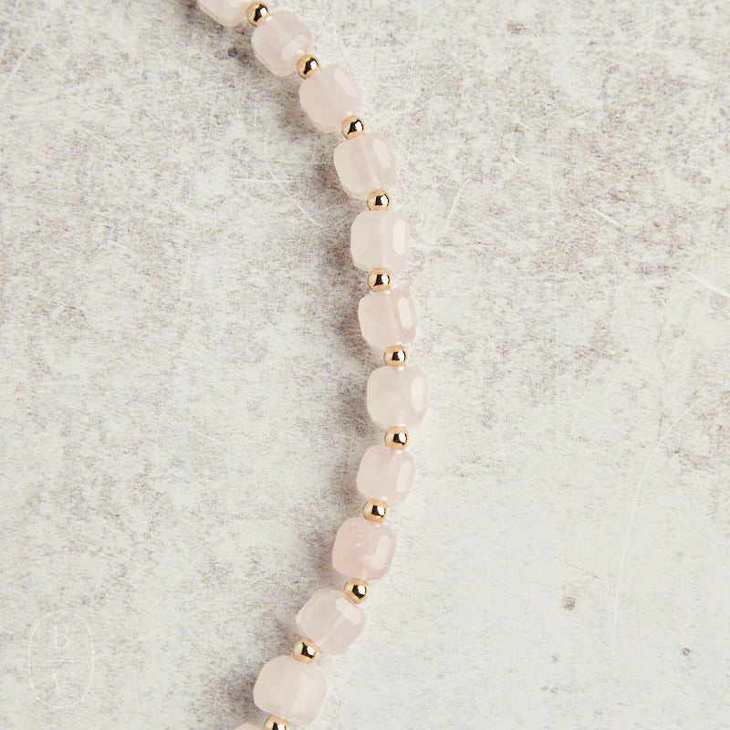 Elyssa Bass Designs GOLD ACCENT LARGE BEAD NECKLACE Rose Quartz