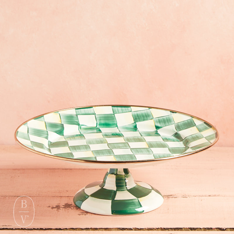 MacKenzie-Childs PEDESTAL PLATTER Emerald Check Small