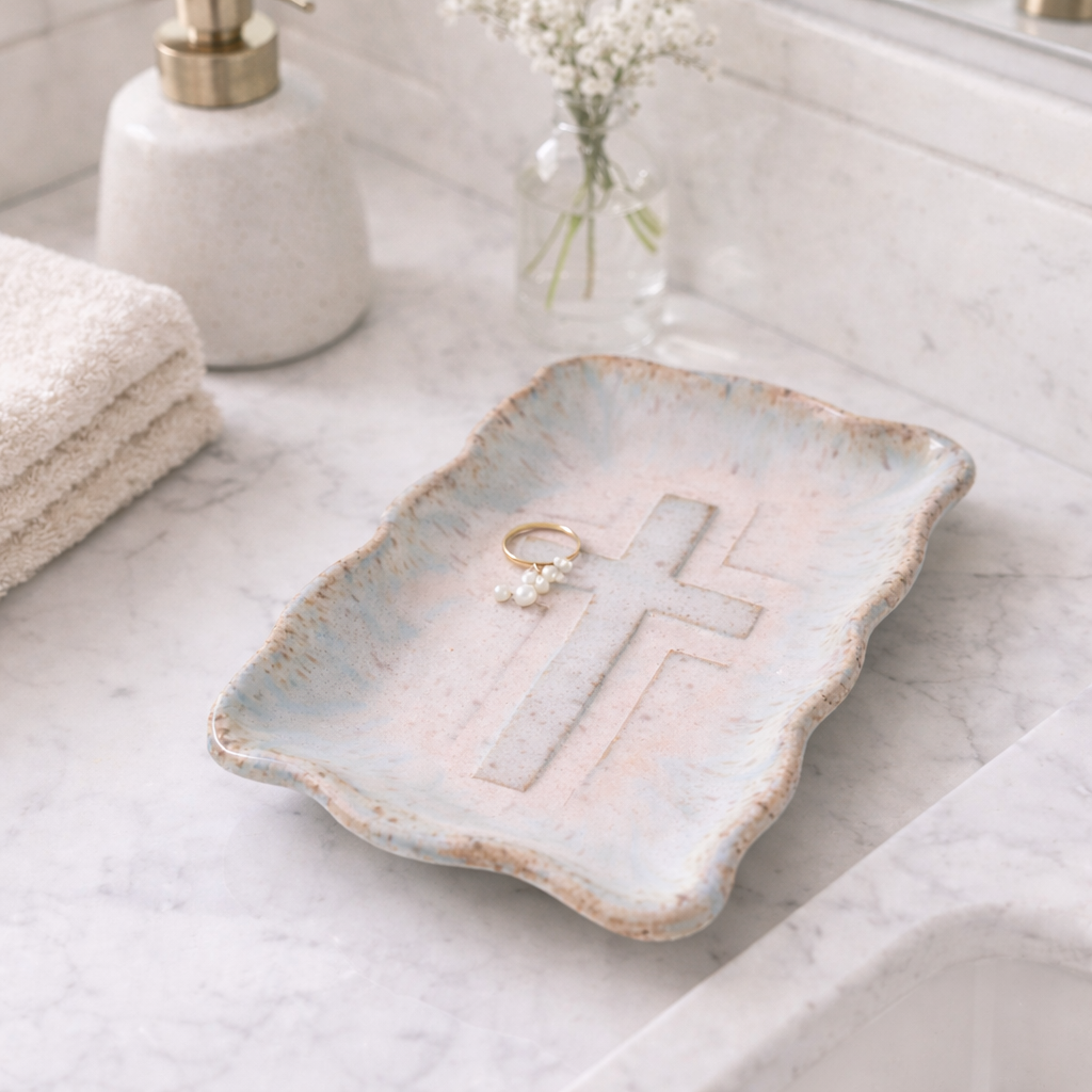 Etta B Pottery HOPE CROSS DISH Sea Salt