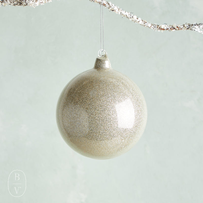 Raz Imports GLITTER BLOWN GLASS BALL ORNAMENT Platinum