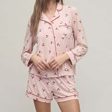 Barefoot Dreams MALIBU COLLECTION ULTRA SOFT JERSEY CHERRY PRINT PAJAMA SET Dusty Rose Multi