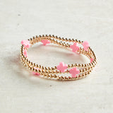 eNewton Design EXTENDS SIGNATURE CROSS GOLD PATTERN BEAD BRACELET 7.25" Bright Pink 3mm