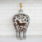 The Han House BROWN WHITE HORSES MEIPING LAMP NO SHADE