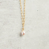Virtue GOLD PAPERCLIP CHAIN MINI PEARL NECKLACE Blush 16