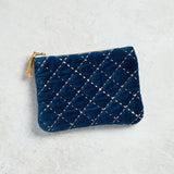 Creative Co-op METALLIC THREAD QUILTED COTTON VELVET POUCH Navy