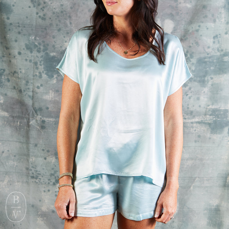 PJ Harlow ROXXY SATIN TEE Aqua