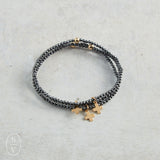 eNewton Design FACETED HEMATITE SIGNATURE CROSS GOLD CHARM BRACELET