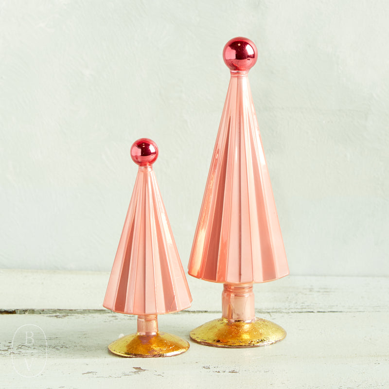 Cody Foster PETITE PLEATED GLASS TREE WITH BALL TOPPER Pink Red