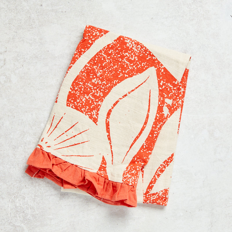Creative Co-op PATTERN AND RUFFLE PRINTED TEA TOWEL Coral