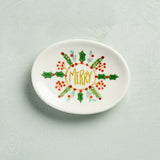 Creative Co-op STONEWARE DISH WITH HOLIDAY MESSAGE Merry