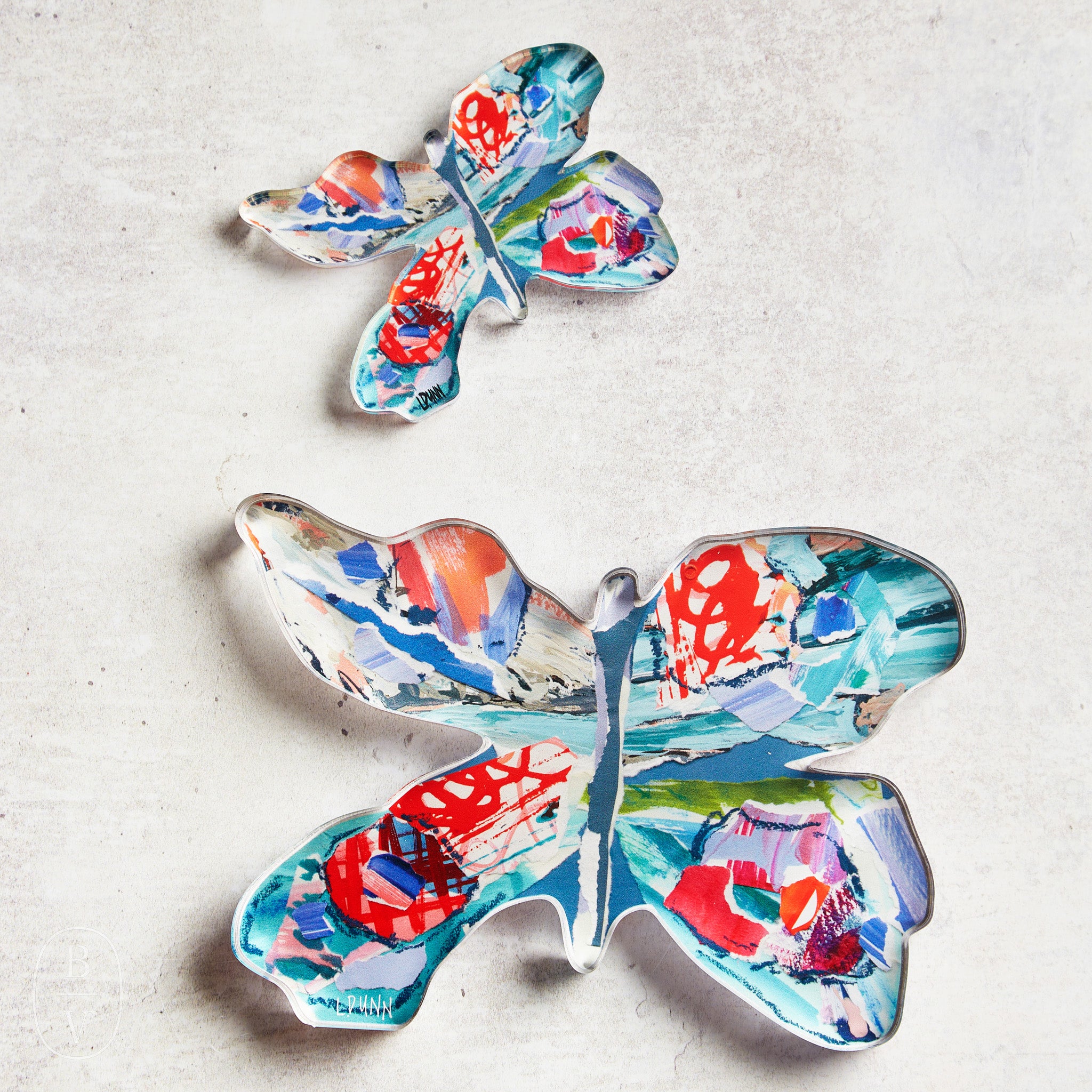 Lauren Dunn ACRYLIC BUTTERFLY BLOCK Orange and Blue