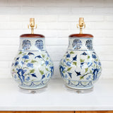 The Han House BUNNIES FOLIAGE BLUE GREEN LAMP NO SHADE