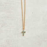 Virtue CZ CROSS GOLD MINI ROLO CHAIN NECKLACE Turquoise