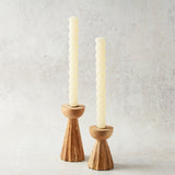 Bloomingville MANGO WOOD PLEATED TAPER CANDLE HOLDER
