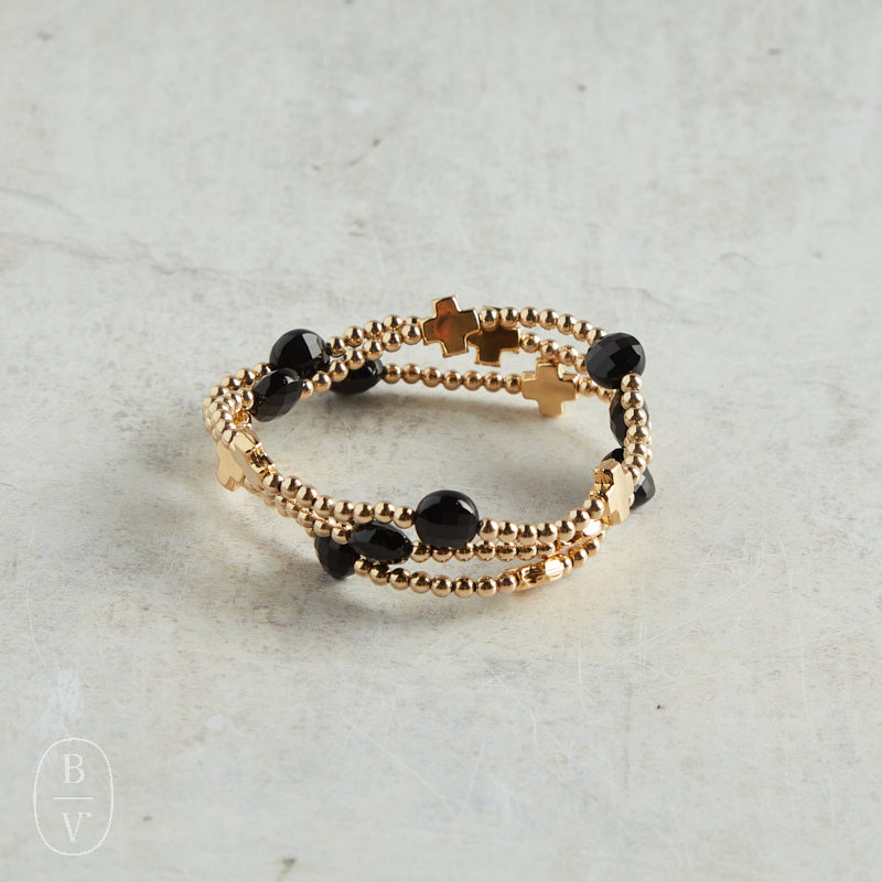 eNewton Design SIGNATURE CROSS ADMIRE PATTERN BRACELET Faceted Onyx 3mm