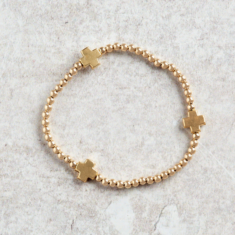 eNewton Design EXTENDS SIGNATURE CROSS GOLD PATTERN BEAD BRACELET 7.25