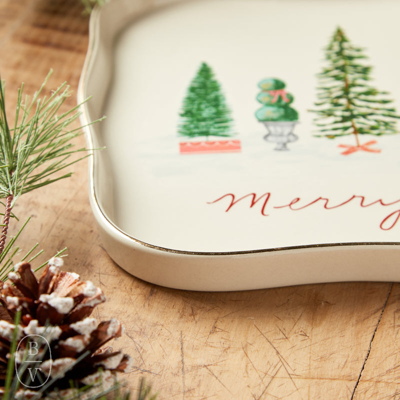 Creative Co-op SCALLOPED MULTICOLOR TREES PLATTER