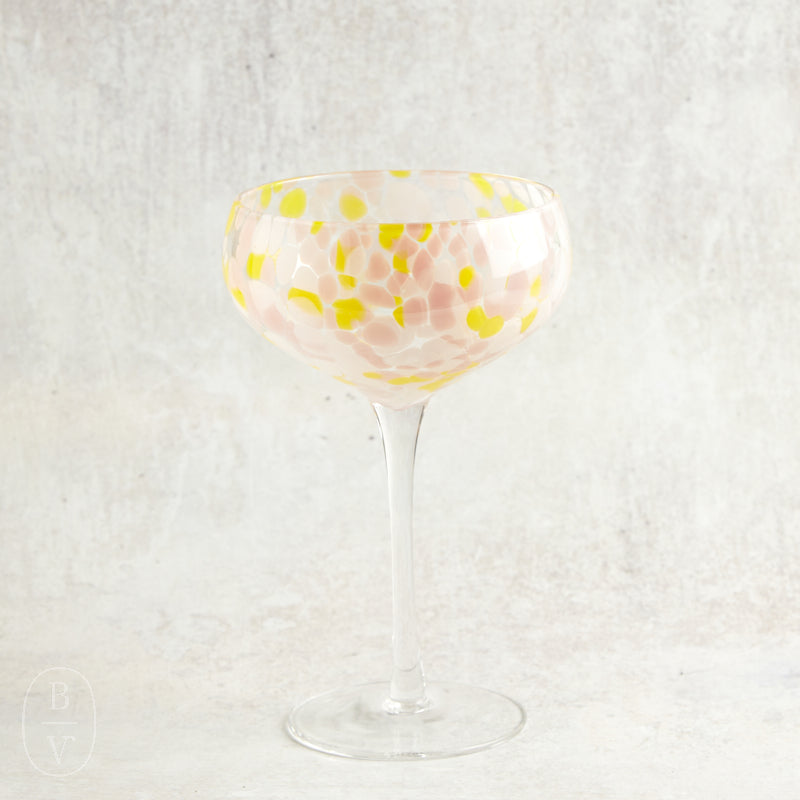 Creative Co-op CONFETTI CHAMPAGNE COUPE GLASS Yellow & White