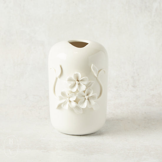 K and K Interiors CERAMIC VASE WITH RAISED FLOWERS Vine Tall