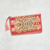 Creative Co-op TIGER COTTON VOILE ZIP POUCH Red