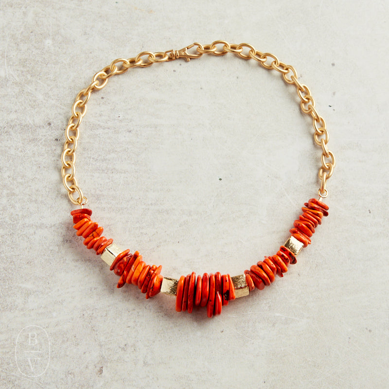 Virtue GOLD ACCENT MAGNESITE CHIP NECKLACE Orange