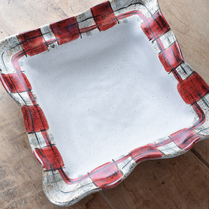Etta B Pottery GAMEDAY MEDIUM SQUARE BOWL Red