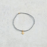 eNewton Design FACETED HEMATITE SIGNATURE CROSS GOLD CHARM BRACELET Silver 2mm
