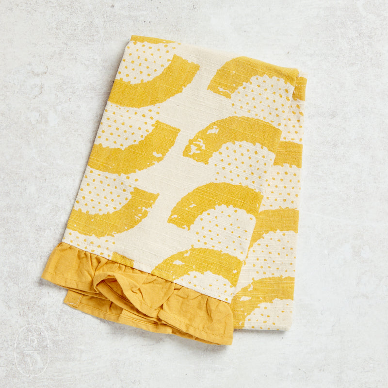 Creative Co-op PATTERN AND RUFFLE PRINTED TEA TOWEL Yellow