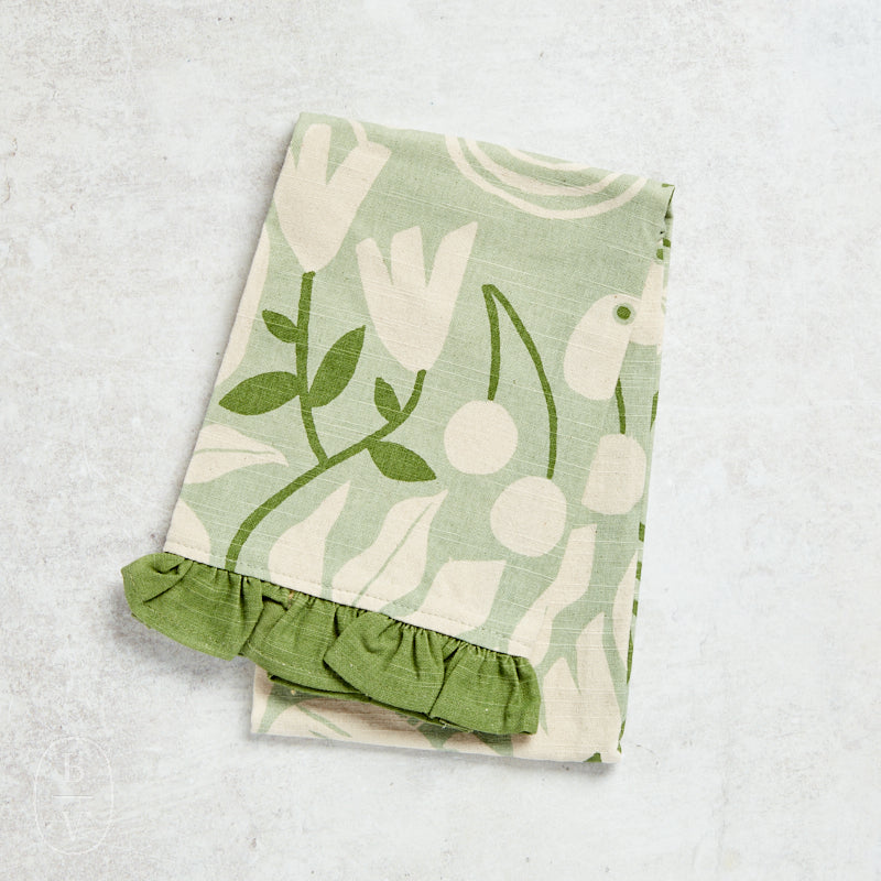 Creative Co-op FRUITS AND VEGGIES RUFFLE TEA TOWEL Blue Green Assortment