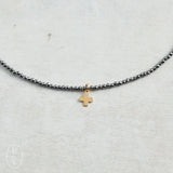 eNewton Design FACETED HEMATITE SIGNATURE CROSS GOLD CHARM CHOKER