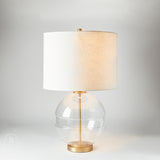 Jamie Young Company SATELLITE TABLE LAMP Clear Glass Drum Shade White Linen