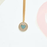 Virtue HEART DISC ON SMALL CURB CHAIN NECKLACE Blue