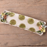 Dixie Pottery HOSTESS TRAY WITH TRICOLOR FLOWERS AND LEAVES Green Dot