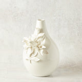 K and K Interiors CERAMIC HANDCRAFTED LILY BOTTLE NECK VASE White 10.5