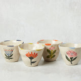Creative Co-op STRIPED RIM FLOWER STONEWARE CUP