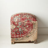 Blue Ocean Traders Handcrafted Turkish Rug Upholstered Stool Red