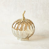 K and K Interiors WAVY GLASS PUMPKIN WITH METAL STEM 7.25